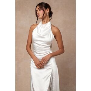 Lulus Concetta Ivory Satin Lace Halter Maxi Dress White - Size S